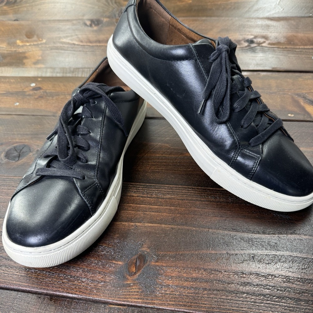 New Republic Sneaker Black Leather Lace Up White Soles Men's 12.5‎
